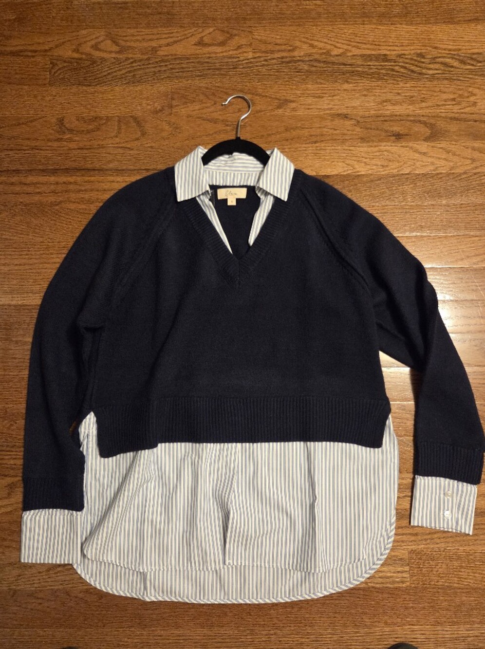 Like New Women's V-Neck Faux Layered Sweater.